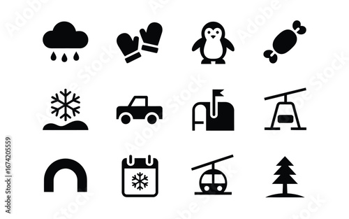 Winter season icon set in black color