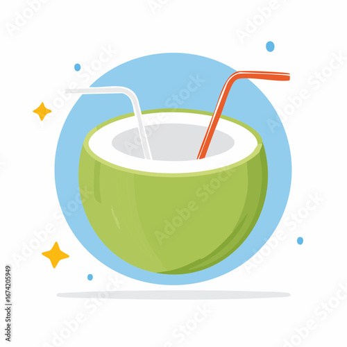 Green Coconut Drink with Straws