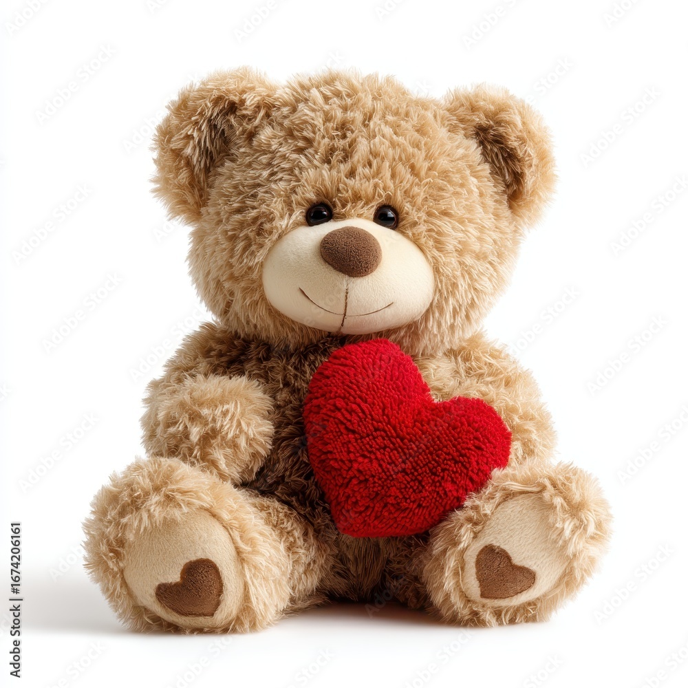 Fototapeta premium Cute Teddy Bear Holding a Red Heart on White Background