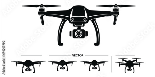 Drone Silhouette Collection With Camera And Multiple Views quadcopter aerial