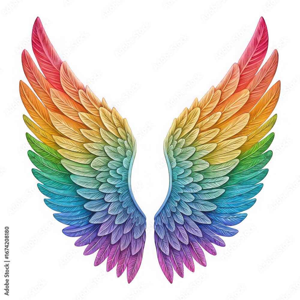 Obraz premium Vibrant Rainbow Gradient Angel Wings PNG Illustration