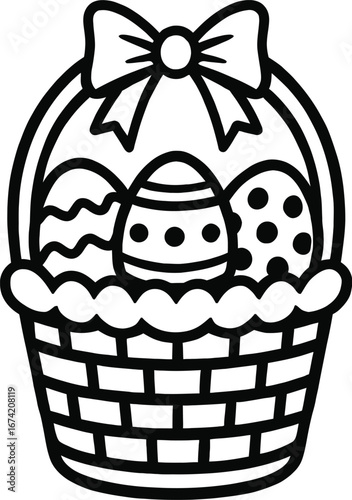 Easter Basket with Decorated Eggs Icon - Holiday and Celebration Symbol