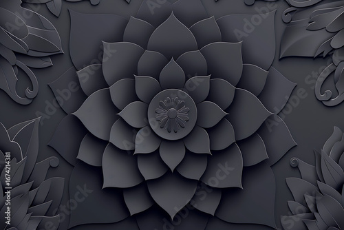 Elegant Dark Gray 3D Paper Flower Pattern: Sophisticated Floral Background Texture