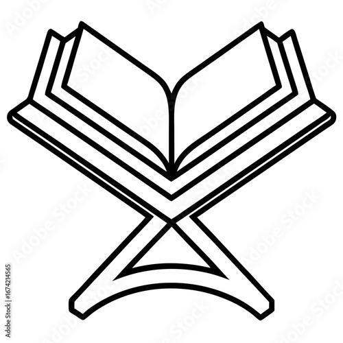 Minimal Quran Rehal with Open Book Line Art