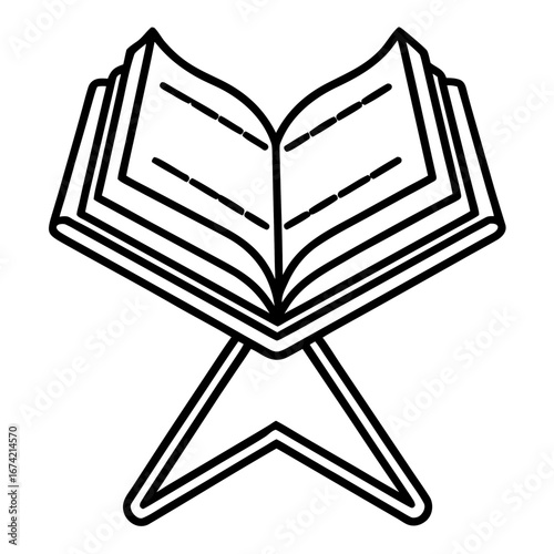 Minimal Quran Rehal with Open Book Line Art
