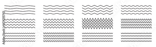 Wave line and wavy zigzag pattern lines set of vector