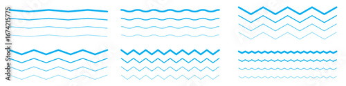 Wave line and wavy zigzag pattern lines. Vector black underlines, smooth end squiggly horizontal curvy squiggles on white background.