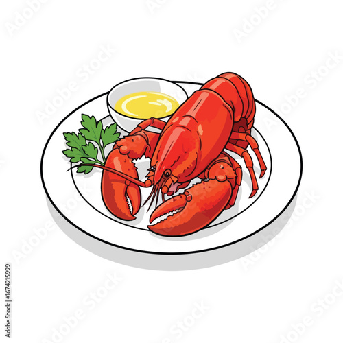 Red Lobster on a Plate with Butter and Parsley seafood cooked lobster
