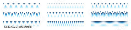 Set of wavy zigzag lines. Wave thin line background. Vector zigzag and wavy blue horizontal underline. Vector illustration 
