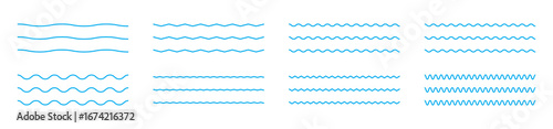 Wave line and wavy zigzag pattern lines. Vector black underlines, smooth end squiggly horizontal curvy squiggles.