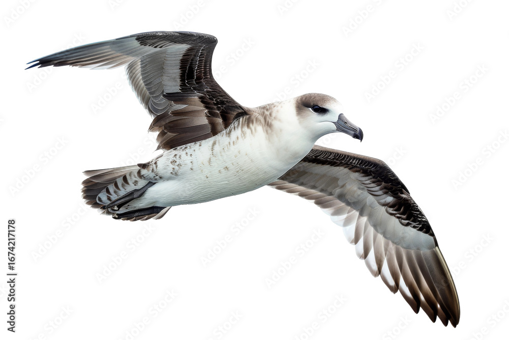 Fototapeta premium Petrel isolated on clear transparent background showcasing its graceful wings and sleek feathers for birdwatching and wildlife photography purposes.