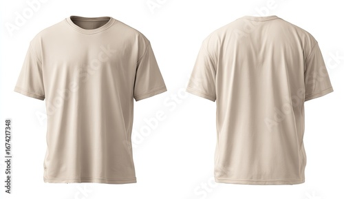 Beige t-shirt mockup, front and back views (2)