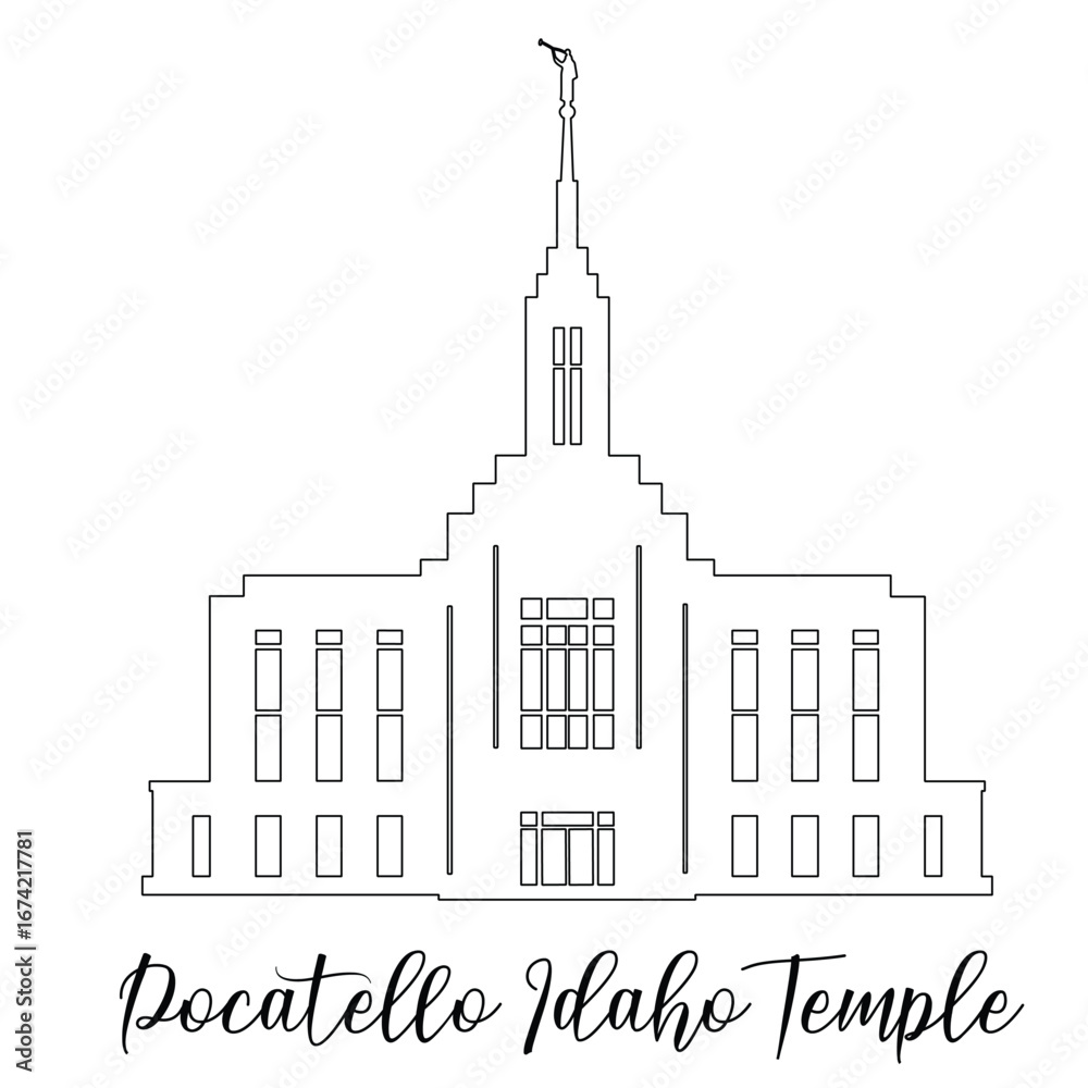 Obraz premium Pocatello Idaho LDS Temple Sketch, Religious drawing, Church Clipart