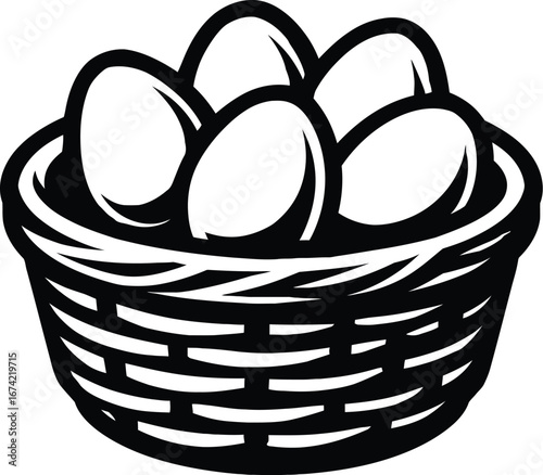 Basket of Eggs Icon Vector - Symbol for Food, Freshness and Farm