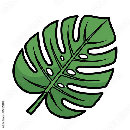 Vibrant Green Monstera Leaf Illustration.