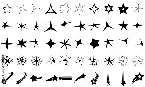 50 kinds of star icons, sparkling stars and shooting stars isolated on white background, vector