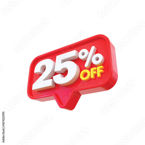 25 percent off promotional sale discount tag icon 3d rendering for marketing vector
