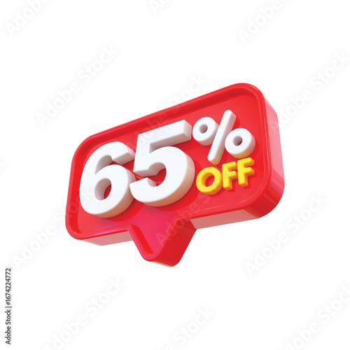 Promotional 3d render of 65 percent off discount tag for sales and marketing campaigns vector
