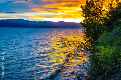 Photography Scenic colorful view of the Flathead lake at sunset in Montana