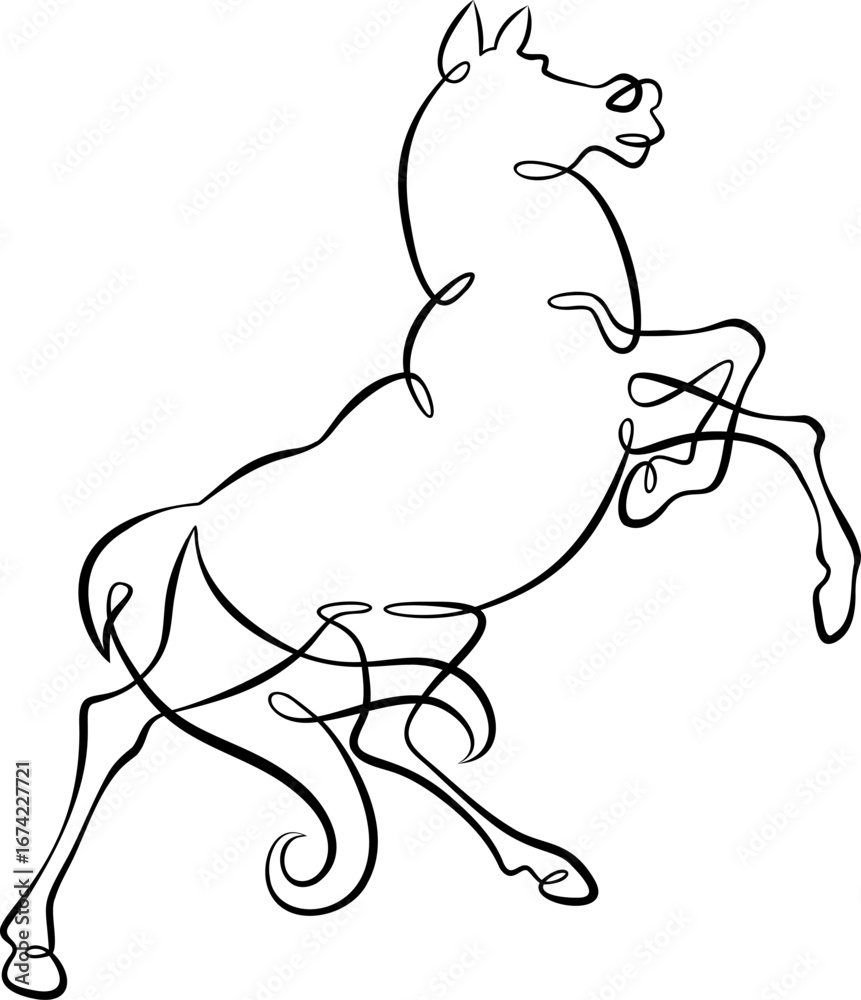 Obraz premium Continuous one line drawing beautiful horse. Symbol of the year 2026 is a fiery horse. One continuous line isolated minimal illustration.Not AI.