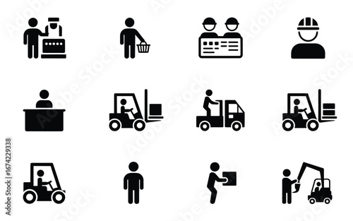 Industrial and logistics icons set