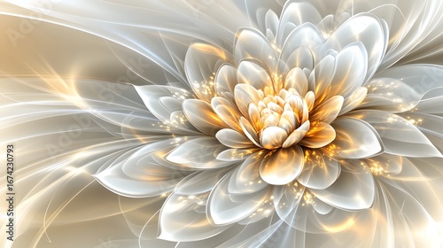 Elegant Golden and White Fractal Flower Blossom