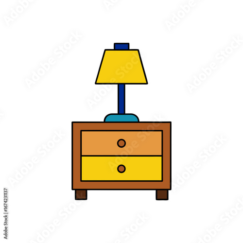 Nightstand with lamp in cartoon illustration on transparent background