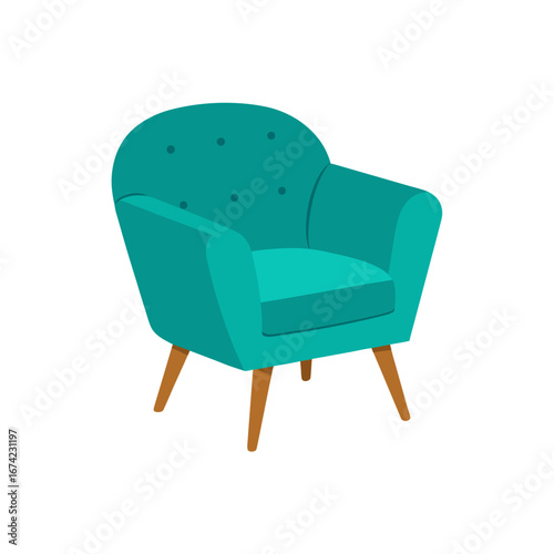 Isolated turquoise armchair on white space on transparent background