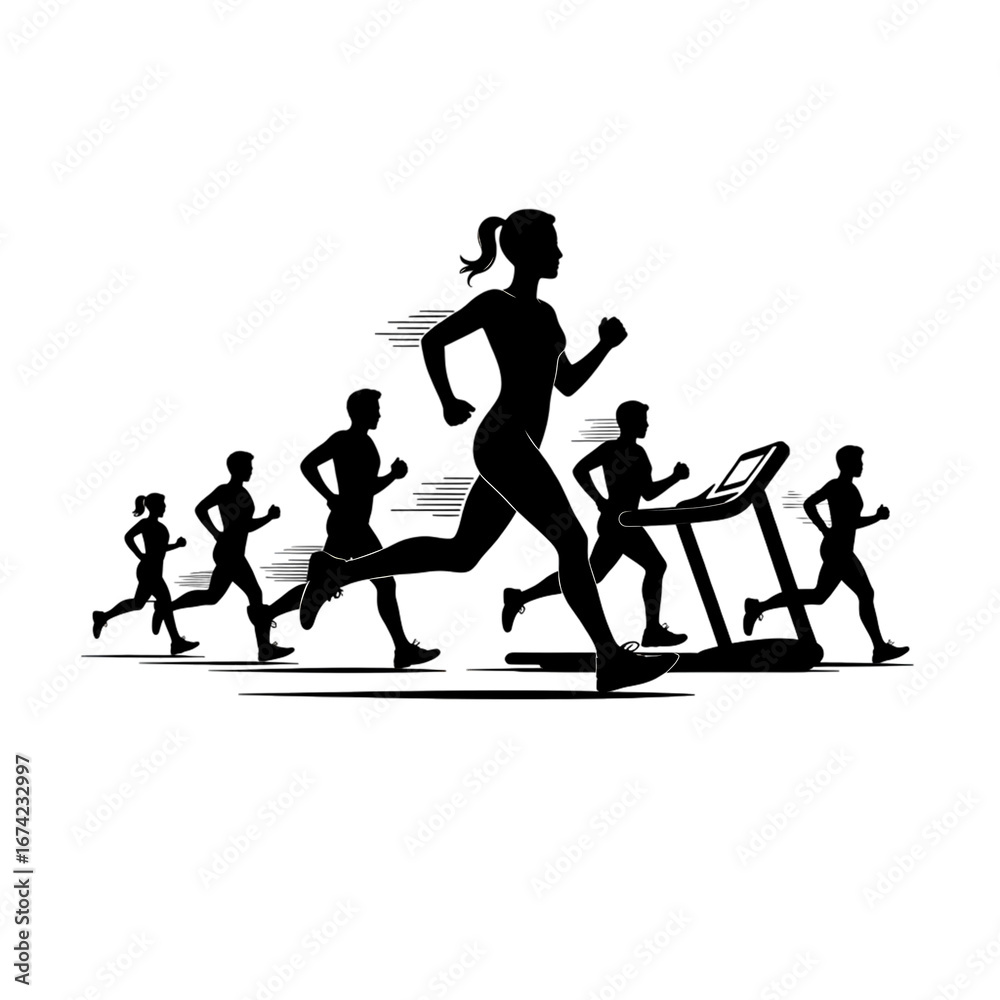 Obraz premium Running Boys and Girls Silhouettes | Kids Running Silhouette Collection | Children Jogging and Playing Silhouettes