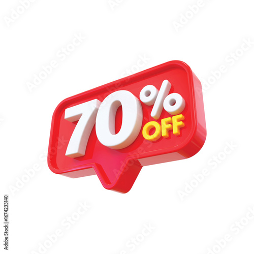 3d rendered red sale tag announcing seventy percent off for promotional advertising vector