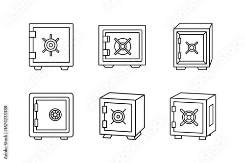 safe vault icon line art vector illustration