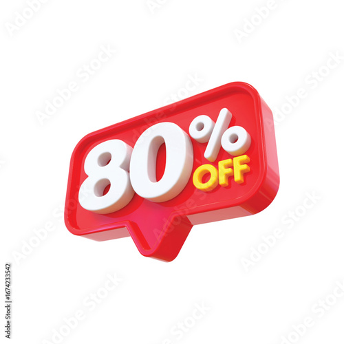 Promotional 80 percent off discount badge with realistic 3d render for sales and marketing campaigns vector