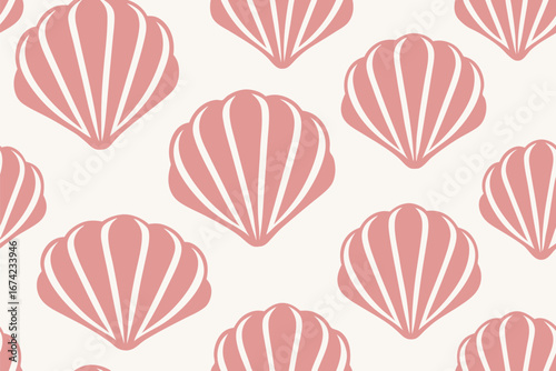 Repeating blush pink scallop pattern ivory shell