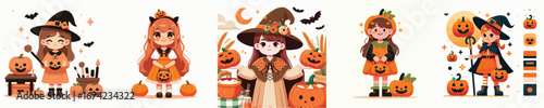 vector of a girl with pumpkin costume