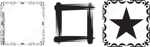 Ornate frame brush stroke square star frame border
