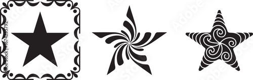 Black stars with decorative elements white ornamental