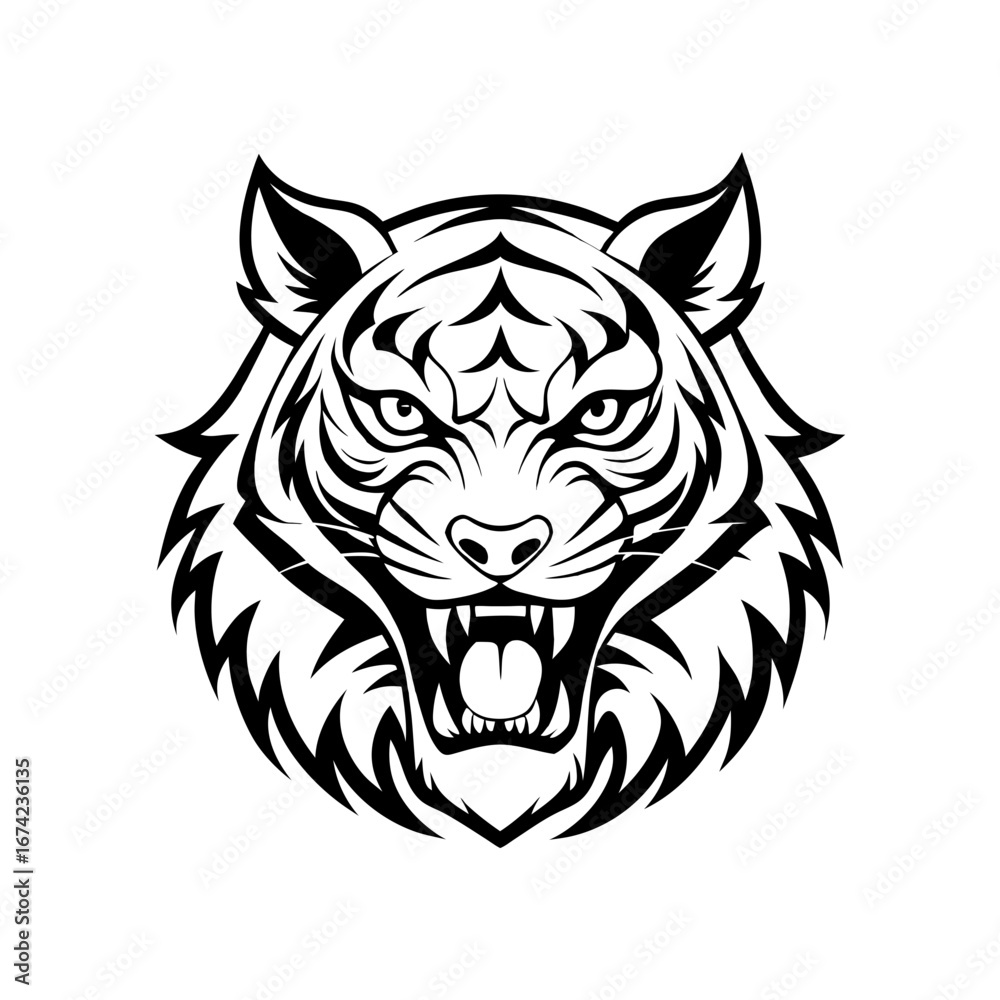 Fototapeta premium ferocious tiger head vector line art