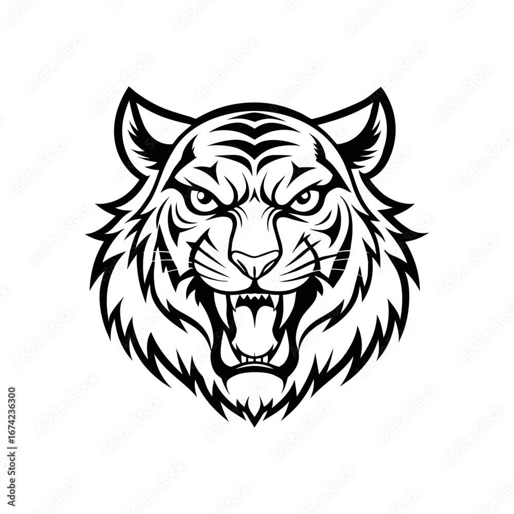 Obraz premium ferocious tiger head vector line art