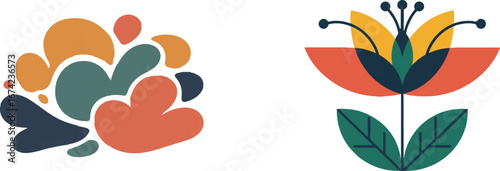 Abstract organic shapes and stylized flower blobs