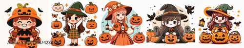 vector of a girl with pumpkin costume
