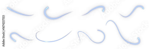 Abstract laser blue light streak effect with glowing blur motion isolated on transparent background. Futuristic speed curve beam design for modern decoration, poster, or holiday luminous background.