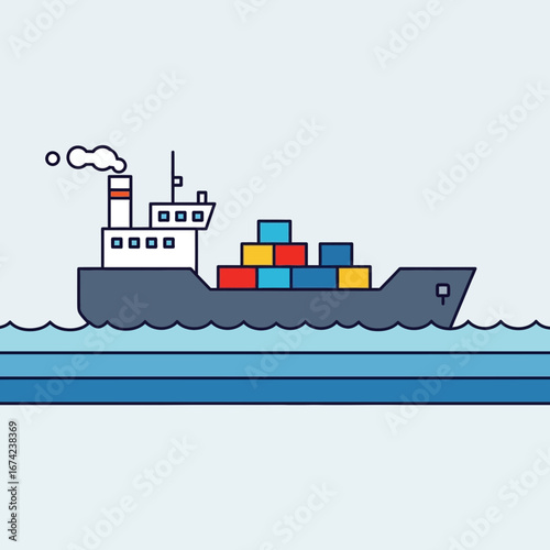 Cargo ship carrying containers on the water.