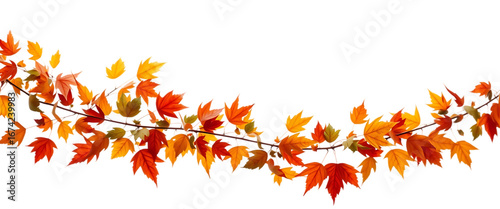 Colorful autumn leaves garland decoration element set on transparent background isolated on white ba