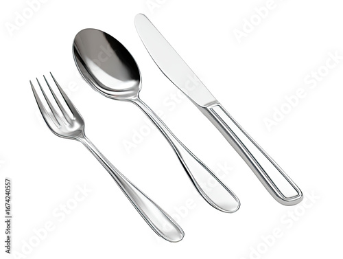 A 3D rendering of a cutlery set