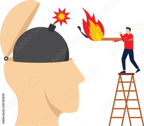 Emotional stress, anger and impulsive emotions, holding a burning match in hand to light the bomb in the brain

