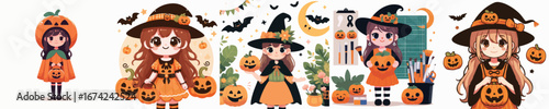 vector of a girl with pumpkin costume