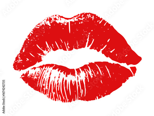 Red lipstick kiss mark vector illustration. Sexy lip print stamp isolated on white. Symbol of love, passion, romance for Valentine's Day. Beauty and makeup cosmetic concept.icon