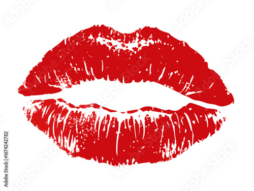 Red lipstick kiss mark vector illustration. Sexy lip print stamp isolated on white. Symbol of love, passion, romance for Valentine's Day. Beauty and makeup cosmetic concept.icon