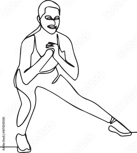 Girl full length doing lunges on yoga mat
