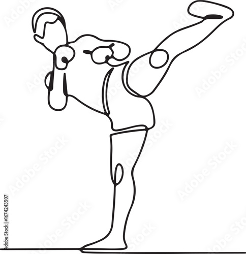 Man kickboxing continuous line drawing sport fighter hand drawn
